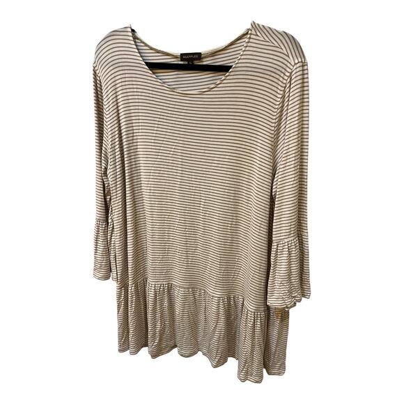 Multiples Beige & Cream Striped Ruffle Tunic Top Size XL Rayon Spandex Stretchy - Picture 1 of 8